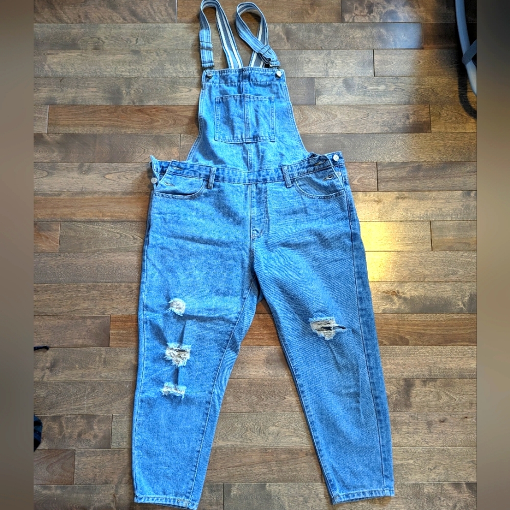 SHEIN Distressed Denim Overalls